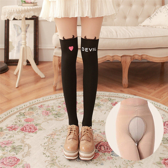 学生袜日系假过膝高筒袜的假大腿连裤袜两节拼色性感开档免脱丝袜