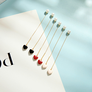 爱心流苏耳环女气质超仙长款显脸瘦耳线韩国时尚少女心珍珠耳坠