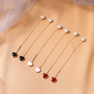 爱心流苏耳环女气质超仙长款显脸瘦耳线韩国时尚少女心珍珠耳坠