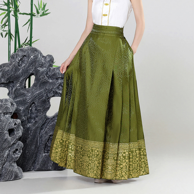 含侧口袋马面裙福鹿记织金纱料