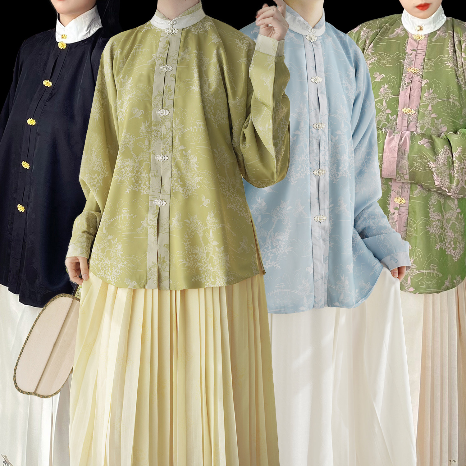 福鹿记[璀玥]短袄猫眼石黄海蓝明制竖领对襟弓袋袖短袄醋酸提花缎,女装/女士精品,汉服上装,淘宝优惠券,粉丝福利购,淘宝优惠卷