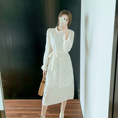 Fall / winter 2020 new gentle wind Fairy Dress Medium Length Plush thickened pleats with waist closing and backing dress