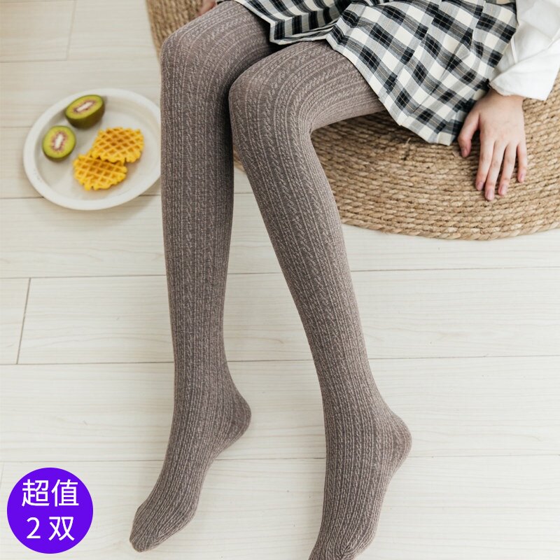 2条浪莎提花女士韩版修身春秋打底裤三角棉麻花加档连裤丝袜清仓