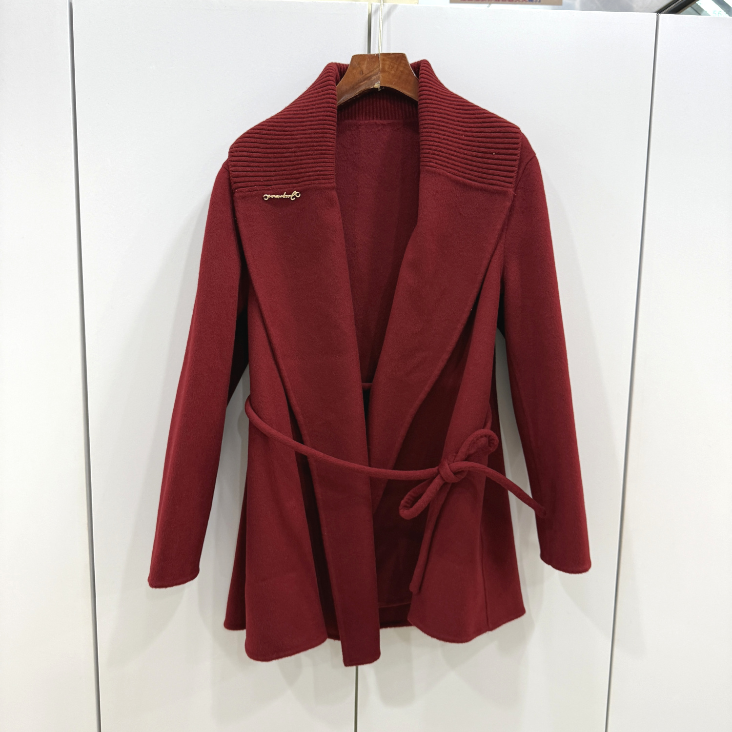 8558欧洲站2025秋冬针织青果领穿绳系带收腰无扣洋气羊毛羊绒大衣