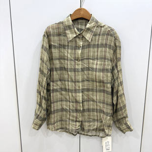 韵芭莎8099欧洲站2026春时尚 气质翻领单排扣宽松显瘦格子苎麻衬衫