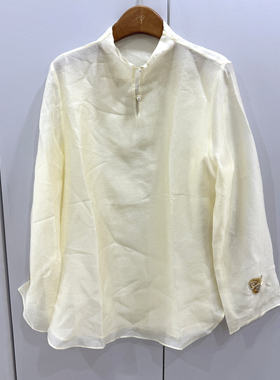 26652欧洲站2026早春新款中式刺绣珍珠扣立领高级感天丝长袖衬衫