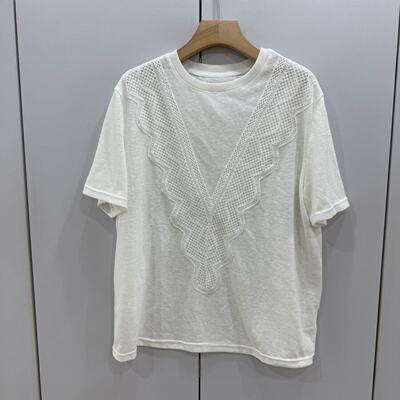 F7500欧货2026夏时尚圆领短袖蕾丝花边宽松显瘦百搭棉质T恤上衣女