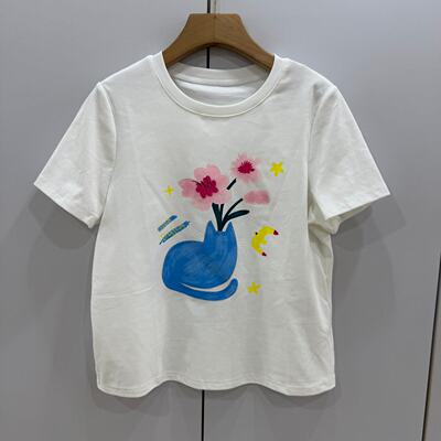 80735欧洲站2026夏时尚减龄百搭卡通印花修身圆领短袖气质打底T恤