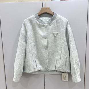 欧语思6806欧货时尚 单排扣圆领三角标短外套显瘦百搭小个子上衣春