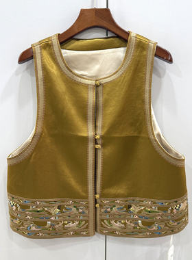 19236欧洲站2026春新款盘扣圆领重工刺绣下摆洋气国风马甲外套女