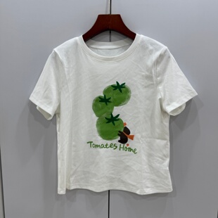 85176欧洲站2026夏时尚圆领卡通字母番茄印花减龄百搭短袖T恤上衣