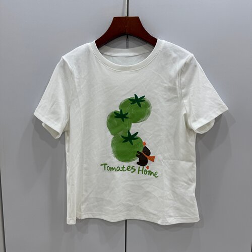 85176欧洲站2026夏时尚圆领卡通字母番茄印花减龄百搭短袖T恤上衣