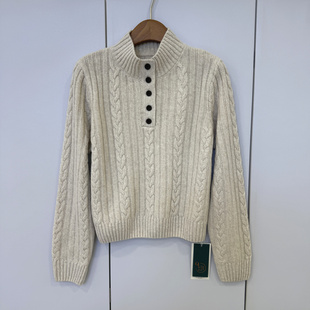 老钱风麻花纹高领羊毛羊绒混纺套头针织衫 225 5282欧洲站25冬新款