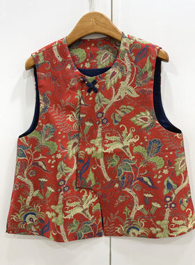 26760欧洲站2026春时尚圆领不规则门襟复古提花欧根纱国风马甲女