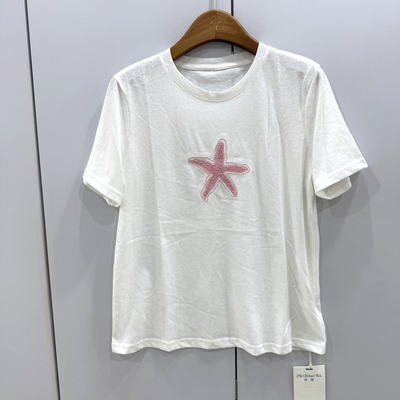 2657欧洲站春夏时尚圆领宽松显瘦休闲海星钉珠花百搭短袖T恤上衣