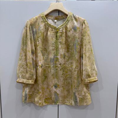 艾尔菲洋26A-A8172 欧洲站26夏时尚花边领七分袖提花减龄显瘦衬衫