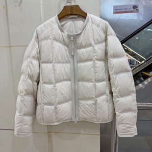 H66915欧货韩版时尚圆领双拉链短款羽绒服女轻便泡芙90鸭绒外套冬