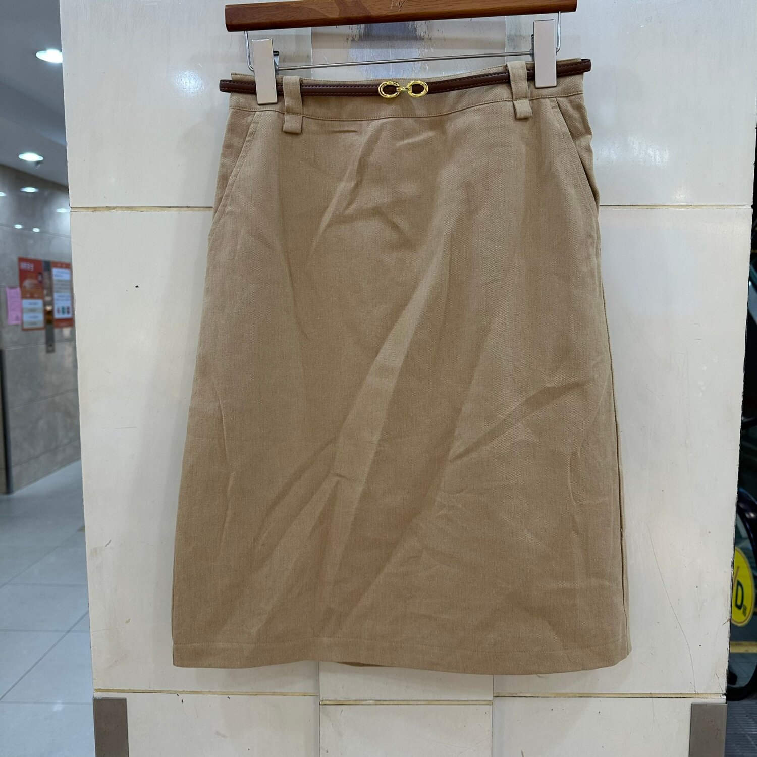 OW1268D5977简约通勤风高腰半身裙女腰带装饰直筒显瘦百搭中长裙