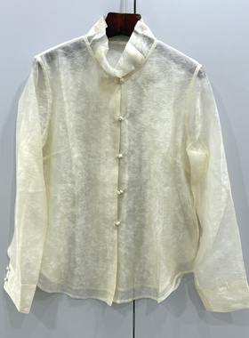26622欧洲站2026春新款时尚中式立领气质单排扣长袖百搭显瘦衬衫