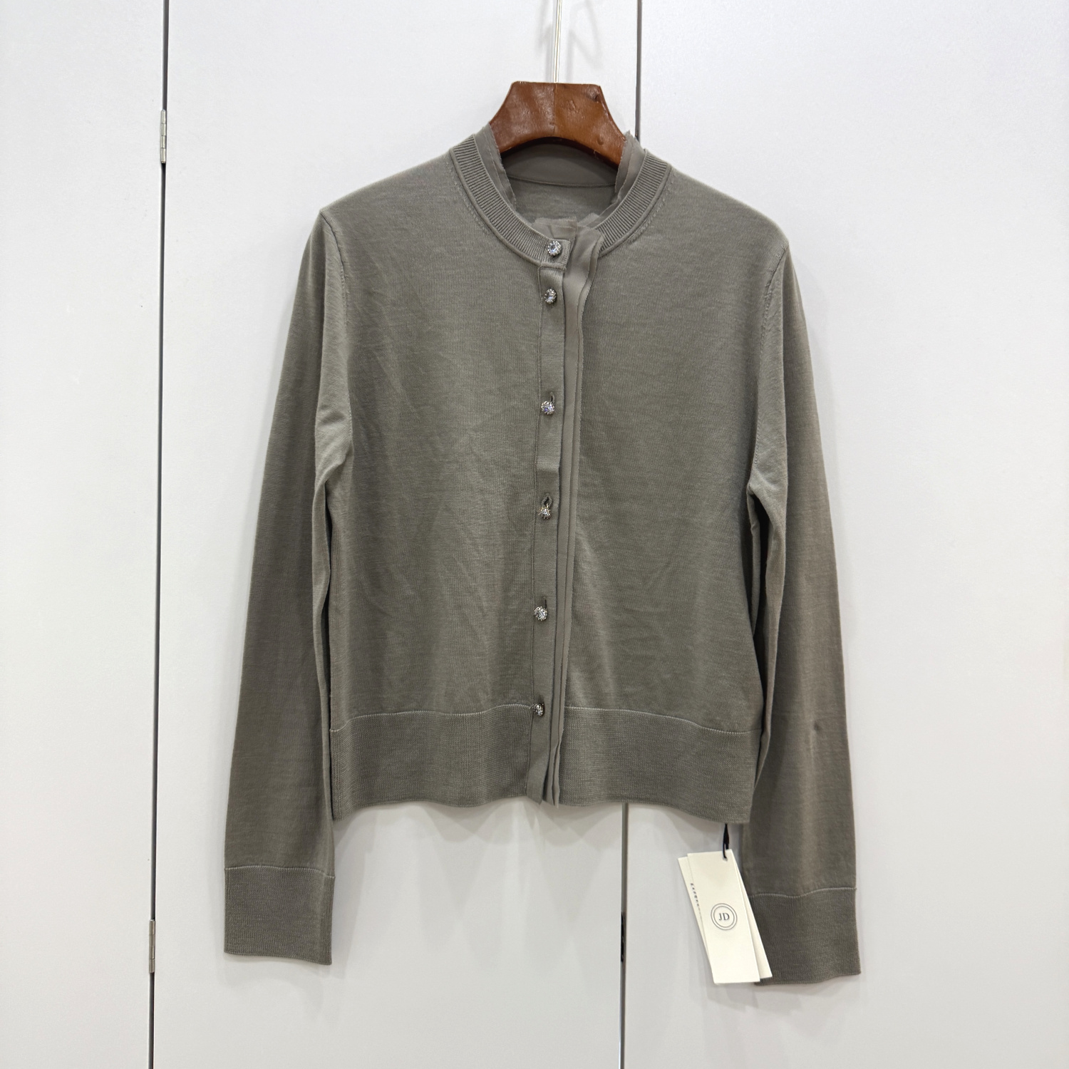 D152欧洲站2025秋时尚桑蚕丝荷叶边立领单排扣超细美利奴羊毛开衫