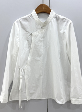 F7253 欧洲站2026春款国风复古圆领侧面盘扣不规则宽松显瘦小衫