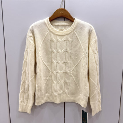 327-6076欧洲站2025冬新款圆领绞花纹百搭减龄羊毛兔毛混纺针织衫