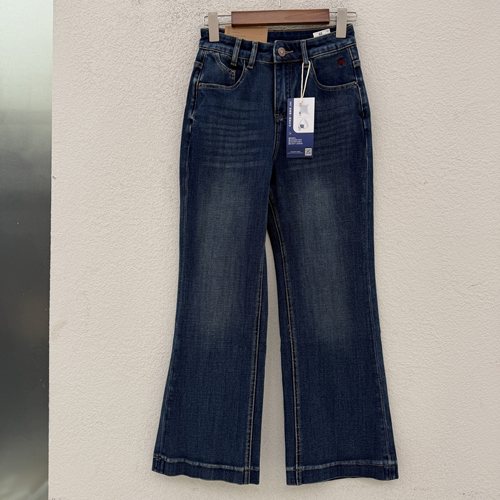 JEANS秋新款红提子19036四面弹刺绣显瘦九分小喇叭裤高腰女牛仔裤