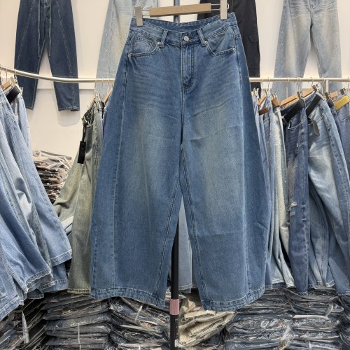欧货YAK JEANS阿里莎莎87691破洞皮牌压线弯刀裤牛仔九分女裤夏款