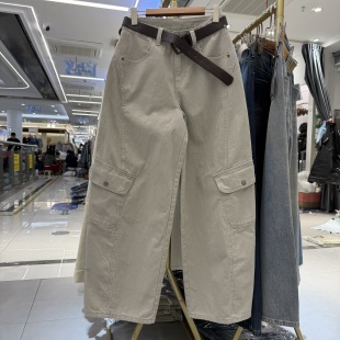 JEANS春款港恋68114宽松工装阔腿休闲裤女高腰显瘦直筒裤拖地长裤