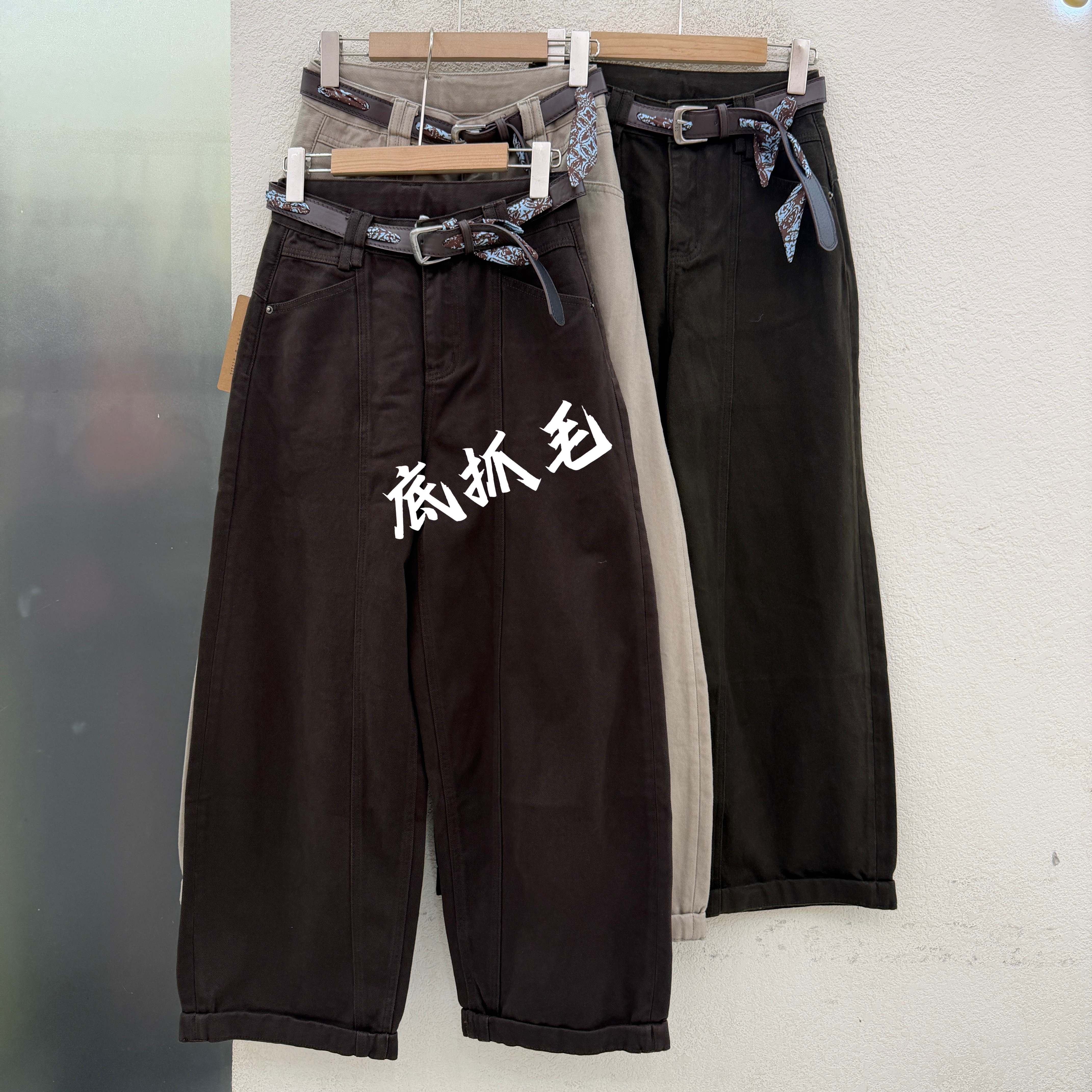 欧货CC JEANS26106无弹牛仔裤女底抓毛弯刀裤加绒压线卷边长裤冬