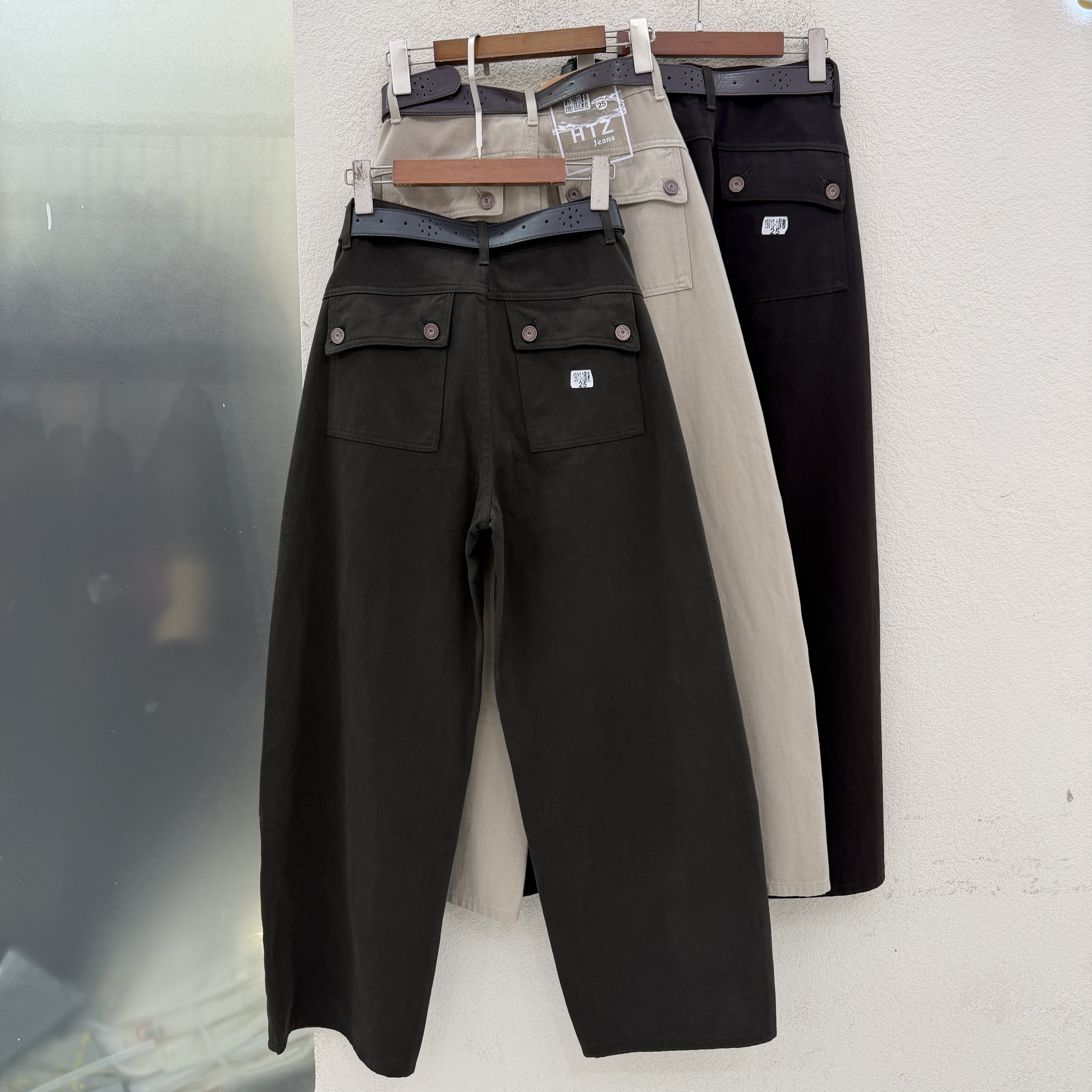 JEANS秋新款红提子 19013欧货高腰显瘦直筒裤女百搭弯刀裤2026