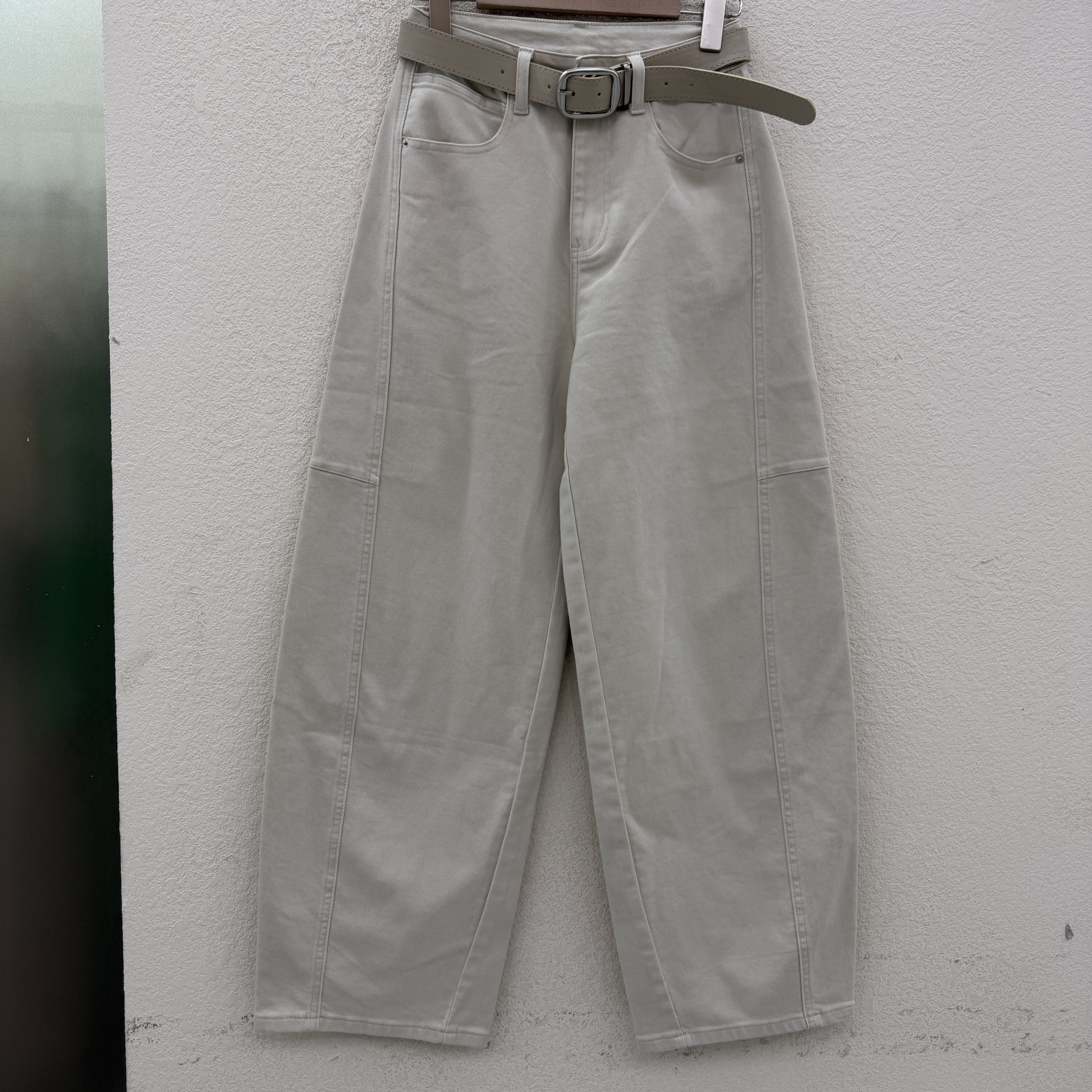 JEANS欧货61201休闲弹力杏色高腰弯刀裤女显瘦阔腿长裤2026夏款
