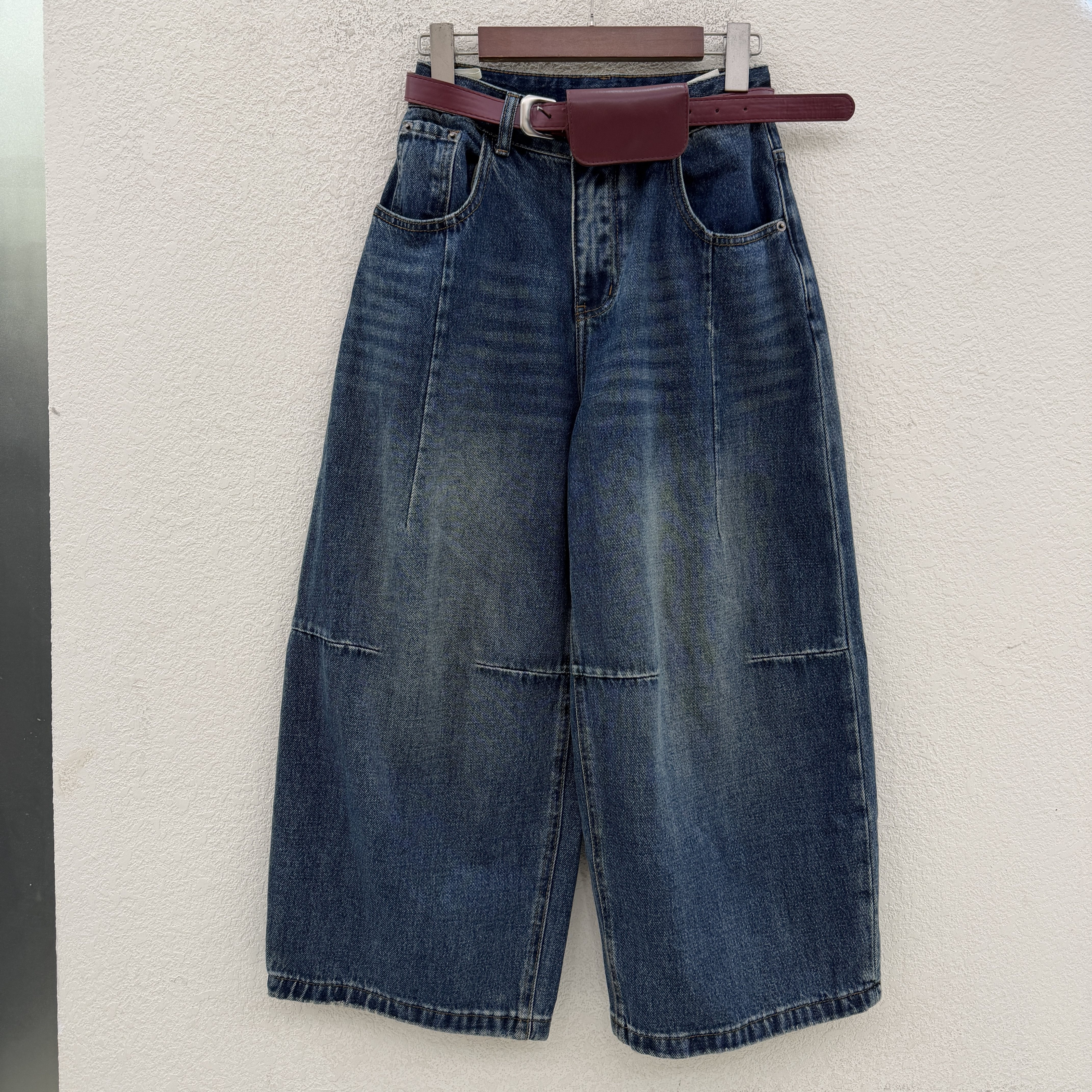 2026秋款JEANS金蚂蚁26661弯刀牛仔裤女八分皮包奶奶裤宽松筒裤