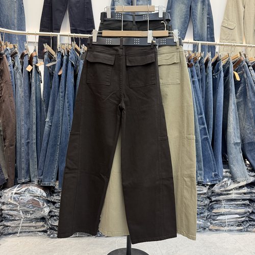 Jeans阿凡牛5796 秋款韩版高腰显瘦宽松休闲工装弯刀裤女百搭筒裤