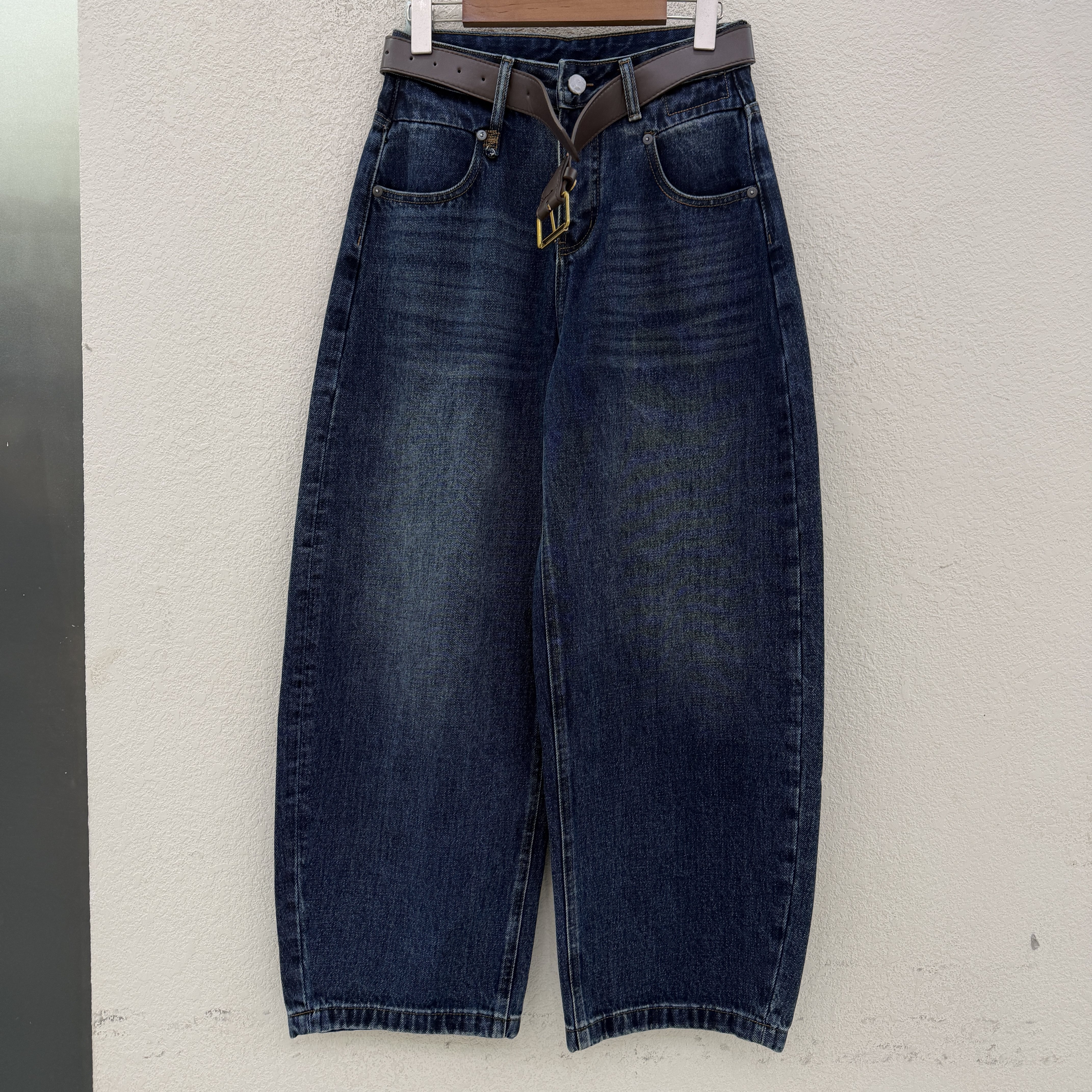 JEANS秋新款金蚂蚁26726欧货蓝色阔腿弯刀裤高腰宽松女牛仔裤2026