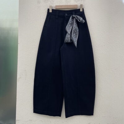 JEANS佐拿 芭度玄风60775牛仔裤女藏青色高腰阔腿裤九分弯刀裤