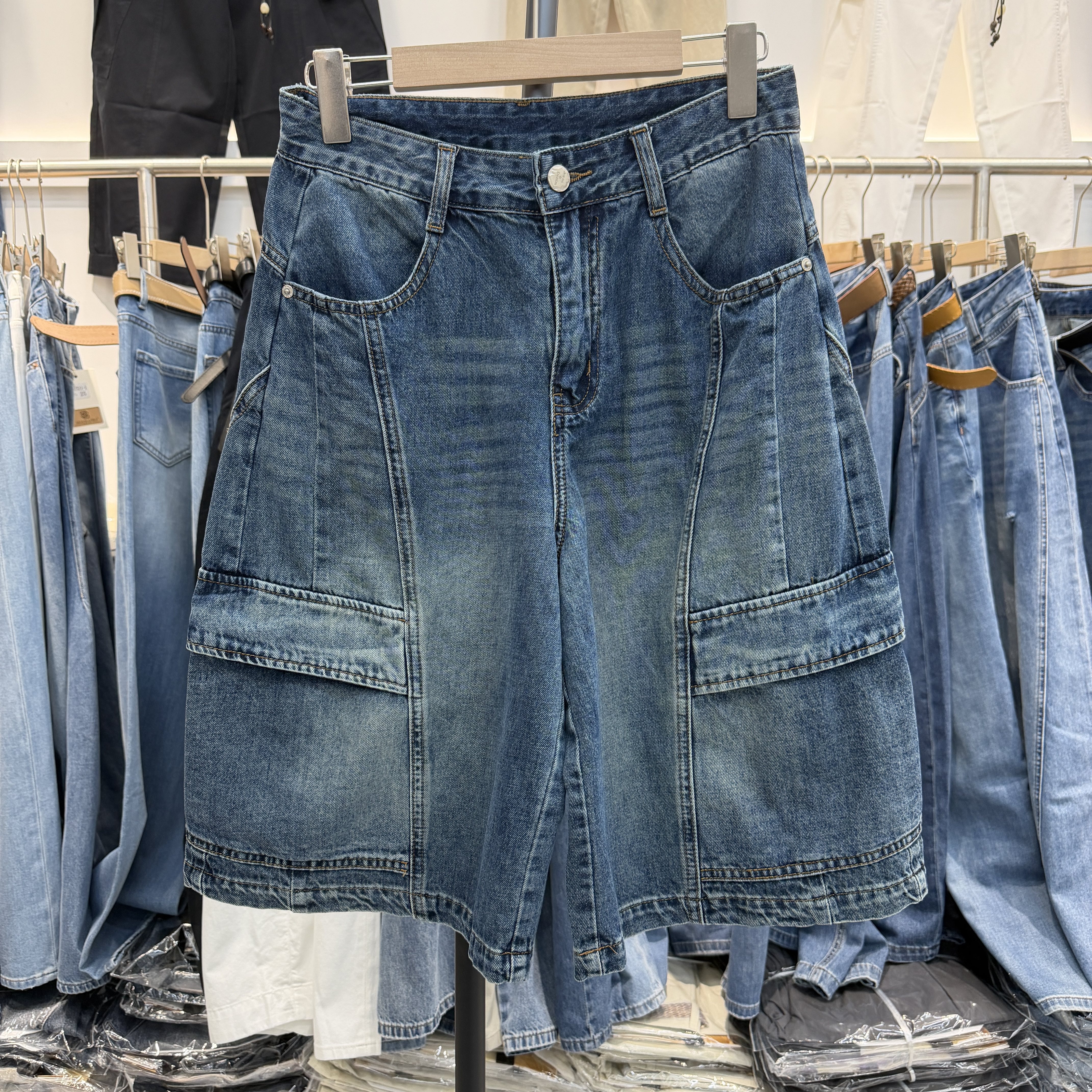YAK JEANS阿里莎莎87791夏高腰显瘦薄料工装五分女休闲阔腿中裤