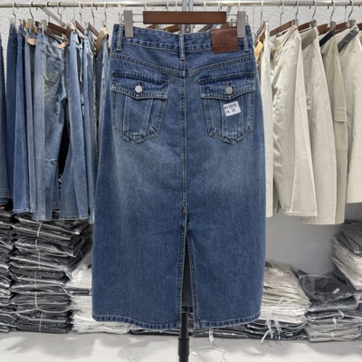 JEANS金蚂蚁26135高腰后开叉牛仔半身裙女A字显瘦百搭中长裙夏款