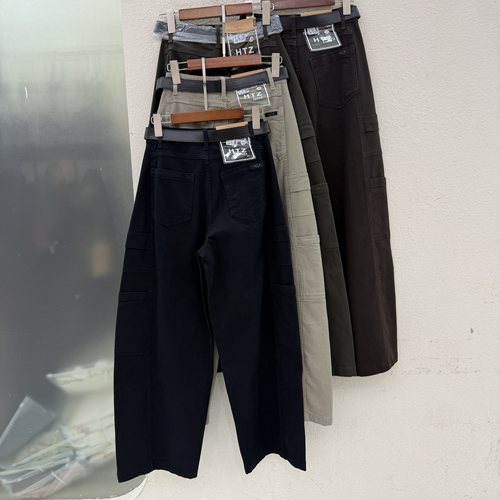 Jeans红提子19037 秋款高腰显瘦宽松笑脸工装风弯刀裤女休闲筒裤