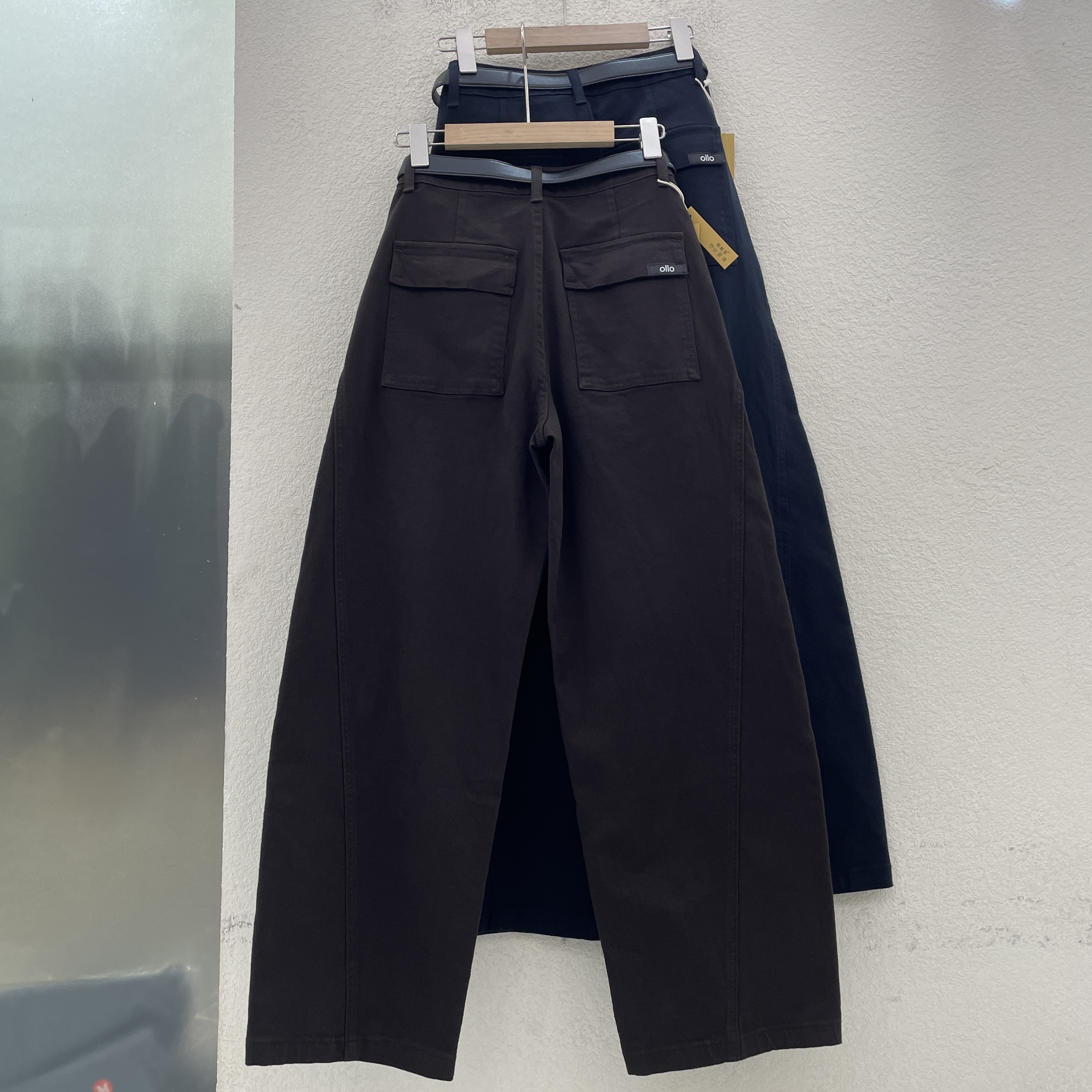 JEANS韩酷莱55277牛仔裤女藏青色高腰显瘦弯刀裤垂感香蕉拖地裤潮