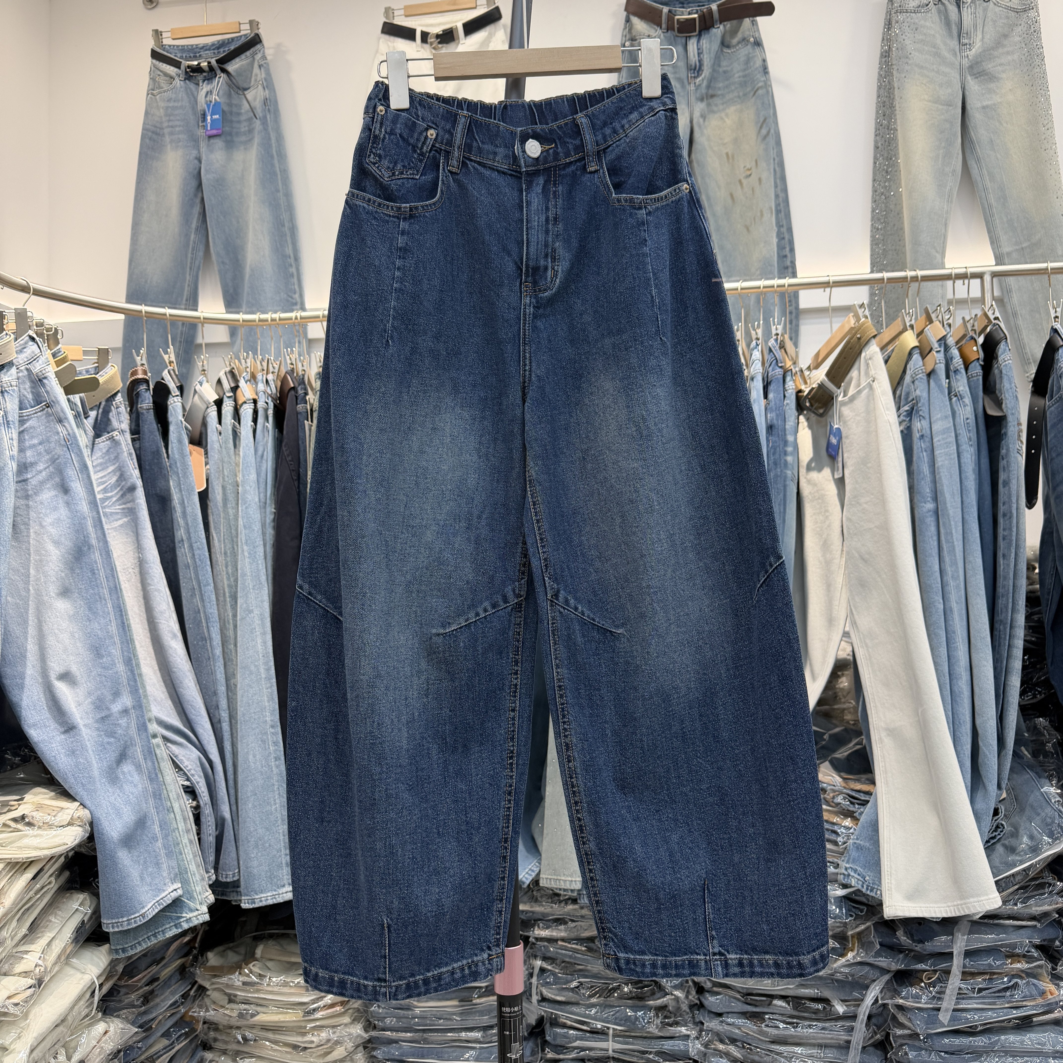 JEANS阿凡牛5638松紧腰夏款九分直筒裤宽松显瘦小个子男友牛仔裤