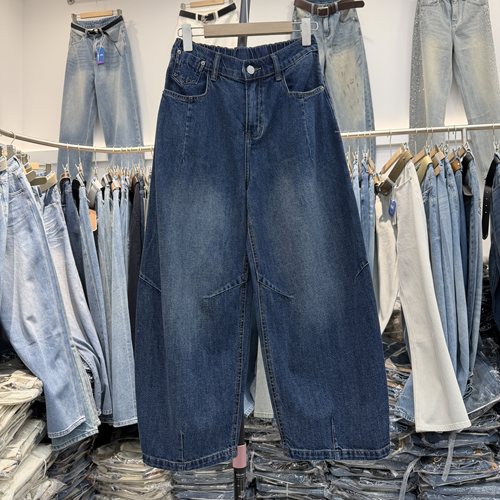 JEANS阿凡牛5638松紧腰夏款九分直筒裤宽松显瘦小个子男友牛仔裤