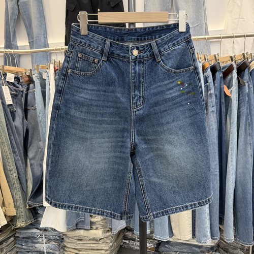JEANS阿里莎莎87785欧货无弹时尚四分阔腿短裤高腰宽松女牛仔裤夏