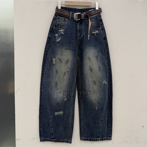 Q FASHION JEANS佐拿 芭度玄风61573牛仔裤女破洞涂鸦脏脏弯刀裤