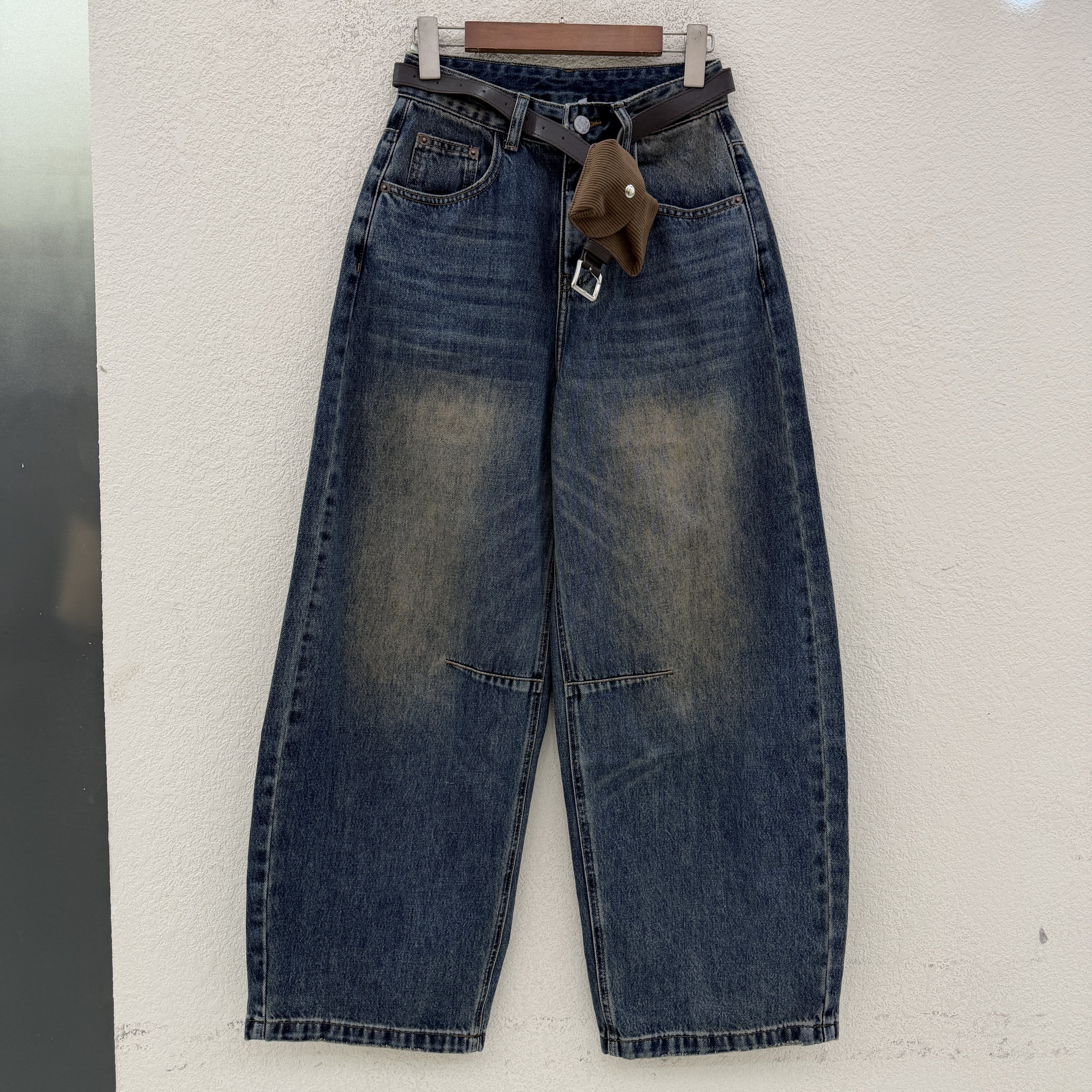 2026秋新款JEANS绿青蛙2688复古无弹百搭弯刀裤高腰宽松女牛仔裤