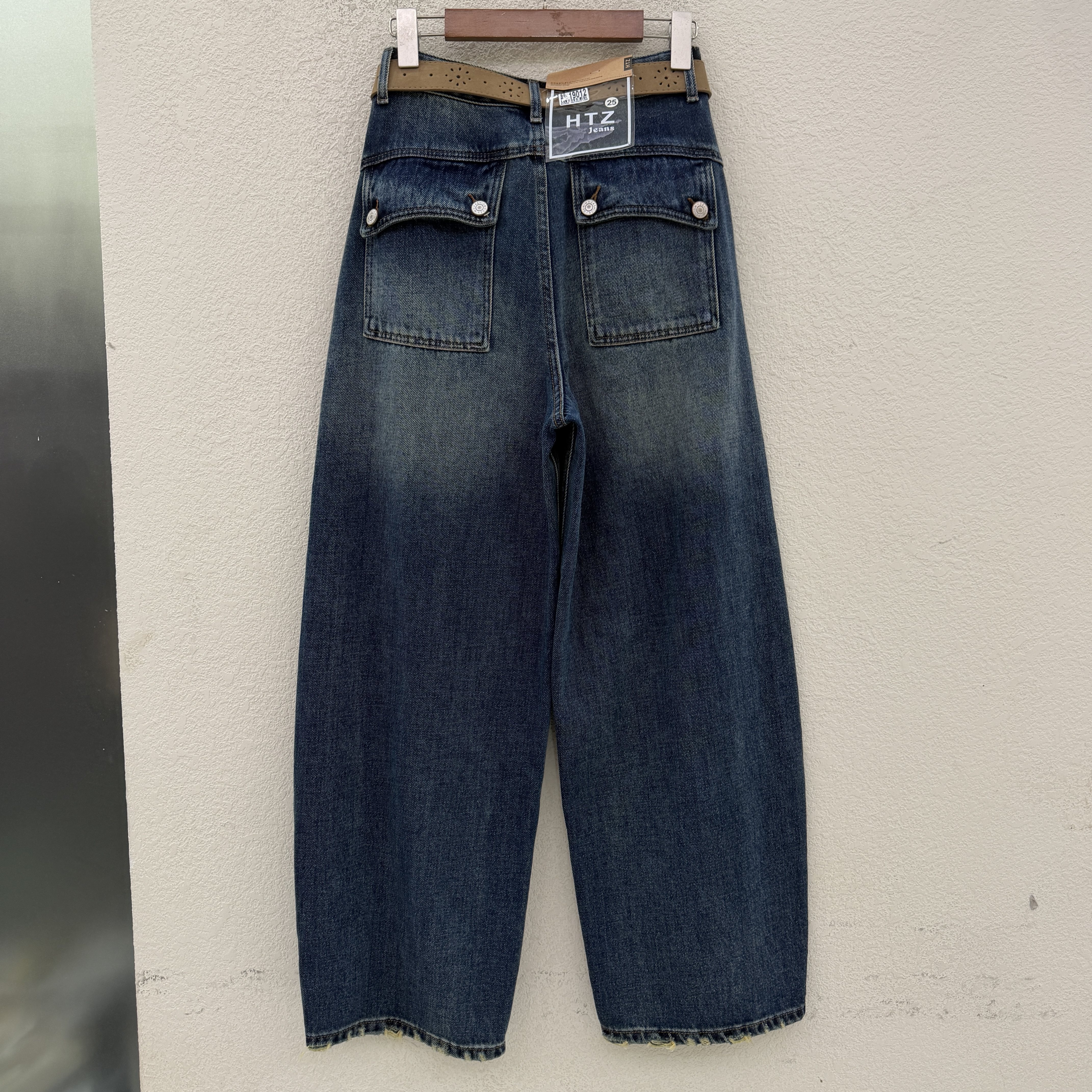 2026秋款JEANS红提子19012高腰显瘦弯刀牛仔裤女磨破香蕉裤拖地裤
