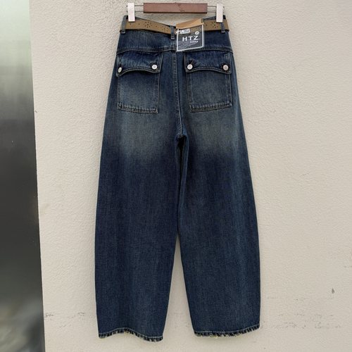 2026秋款JEANS红提子19012高腰显瘦弯刀牛仔裤女磨破香蕉裤拖地裤