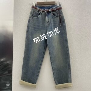 jeans加厚绒保暖直筒男友裤女韩酷莱1092冬季浅蓝百搭显瘦牛仔裤