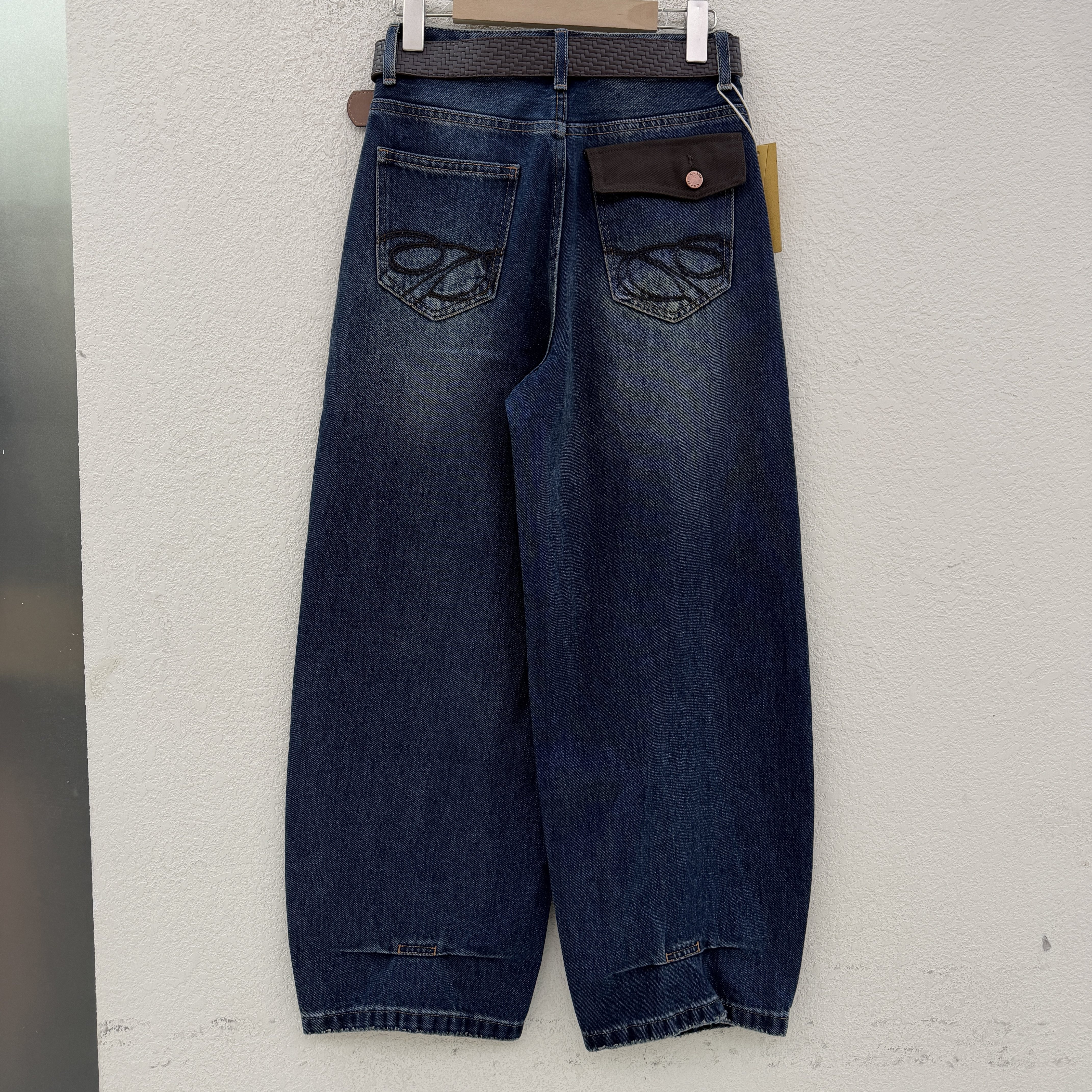 JEANS秋新款韩酷莱5586欧货蓝色阔腿弯刀裤高腰宽松女牛仔裤2026