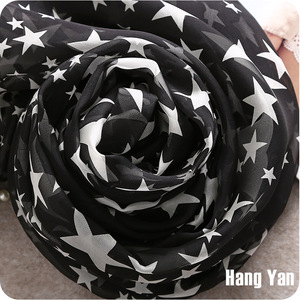 黑白星星真丝丝巾100%桑蚕丝围巾长款女春秋冬夏季百搭披肩薄纱巾